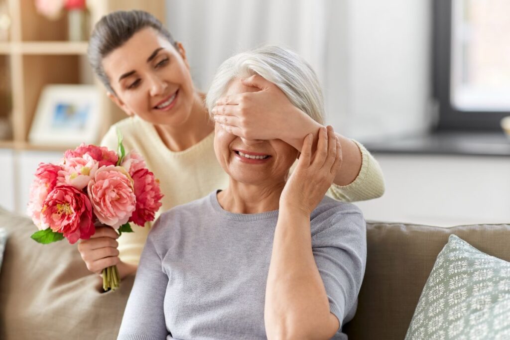 senior getting spoilt with flowers for valentine's day